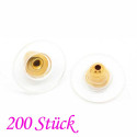 200x goldfarbene Ohrstopper 11x6mm für Ohrstecker und transparent - Schmuckzubehör Ohrringe