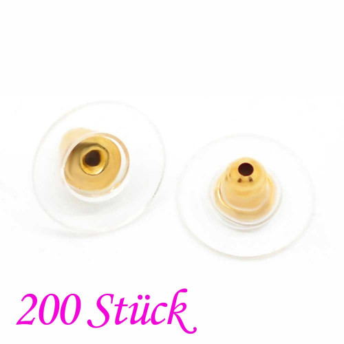 Leisure-Beads - 200x goldfarbene Ohrstopper 11x6mm für Ohrstecker und transparent - Schmuckzubehör Ohrringe