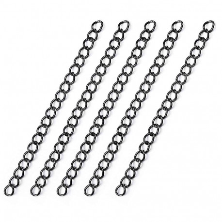 Leisure-Beads - 5x 4,5-5cm schwarze Edelstahl Verlängerungskette 4x3x0,6mm - Schmuckzubehör