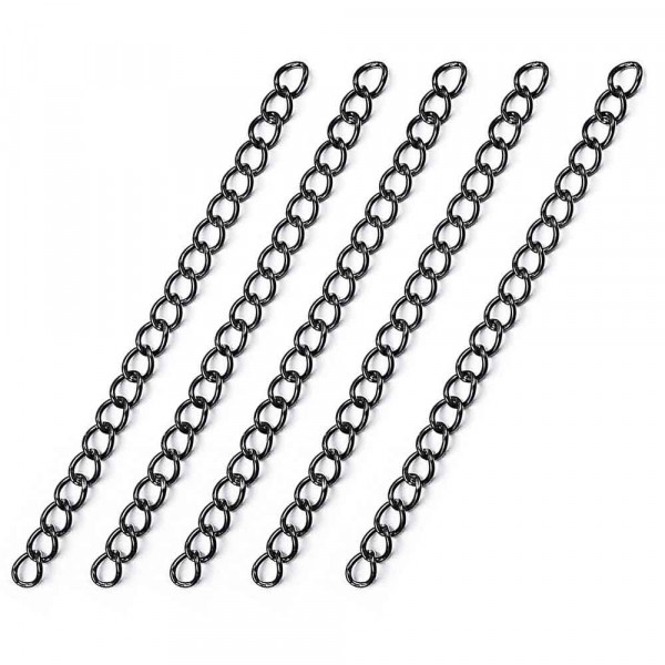 5x 4,5-5cm schwarze Edelstahl Verlängerungskette 4x3x0,6mm - Schmuckzubehör - Leisure-Beads DIY