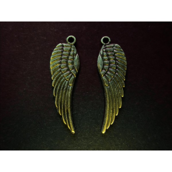 1x bronzefarbener Engelsflügel 30x10mm Schmuckanhänger - Schmuckzubehör
