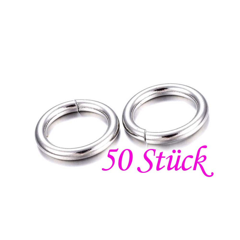 50x Edelstahl Biegering 14mm x 2mm silberfarben - Schmuckzubehör - Leisure-Beads DIY