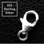 1x Sterling Silber 7mm Karabinerhaken 925 silberfarben mit einem Biegering Schmuckverschluss - 925er Schmuckzubehör