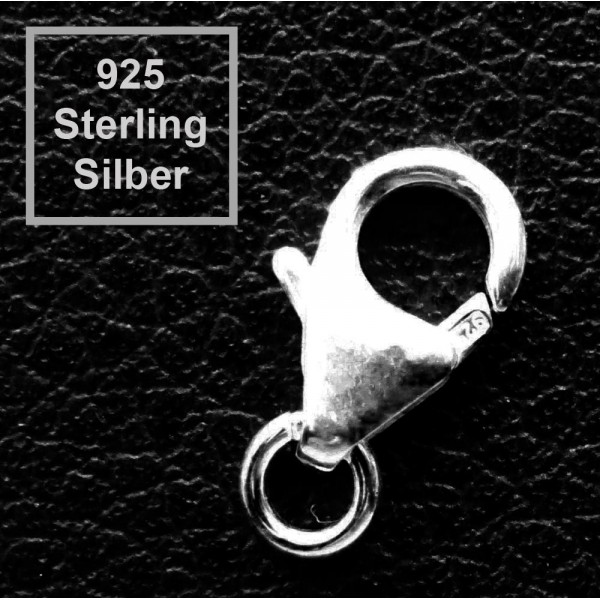 1x Sterling Silber 7mm Karabinerhaken 925 silberfarben mit einem Biegering Schmuckverschluss - 925er Schmuckzubehör - Leisure-Beads DIY