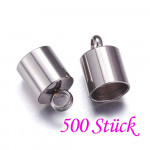 500x Edelstahl Endkappe Innen 7mm Größe 8x12,5mm zum Einkleben mit Öse - Schmuckzubehör Endkappe