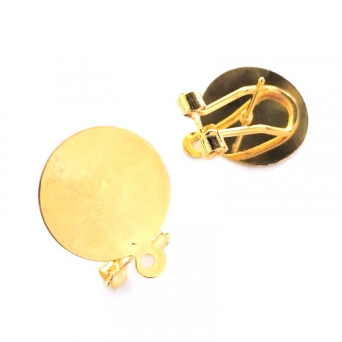 Leisure-Beads - 2x goldfarbene Ohrclips Ohrstecker mit Öse 18x15mm zum Bekleben - Schmuckzubehör für Ohrringe