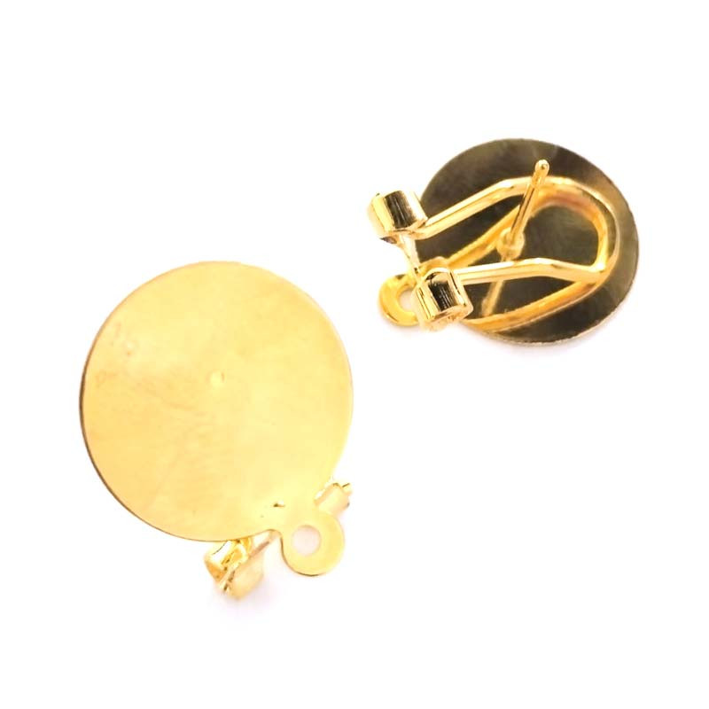 2x goldfarbene Ohrclips Ohrstecker mit Öse 18x15mm zum Bekleben - Schmuckzubehör für Ohrringe - Leisure-Beads DIY