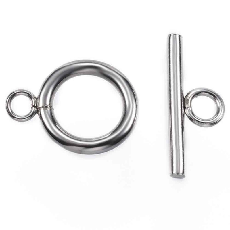 1x schlichter Edelstahl Knebelverschluss Ringteil 16x12mm Toggle silberfarben - Schmuckzubehör Schmuckverschluss - Leisure-Beads DIY