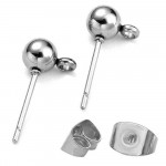 2x Edelstahl Ohrstecker Kugel 5mm mit Öse und Edelstahl Stopper - Schmuckzubehör Ohrringe