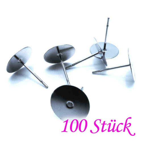 Leisure-Beads - 100x Edelstahl 10mm Ohrstecker zum Bekleben - Schmuckzubehör Ohrringe