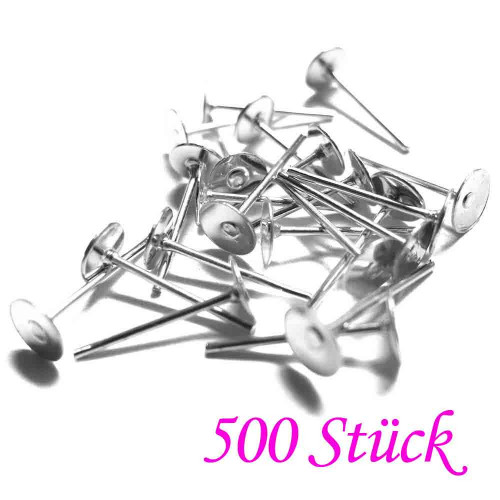 Leisure-Beads - 500x Edelstahl 316 4mm Ohrstecker zum Bekleben Studs - Schmuckzubehör Ohrringe