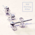 2x 925er Sterling Silber Ohrstecker 12,5x4mm mit Öse und 925er Stoppern - Schmuckzubehör 925 Silber