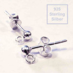 2x 925er Sterling Silber Ohrstecker 12,5x4mm mit Öse und 925er Stoppern - Schmuckzubehör