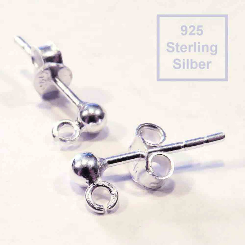 2x 925er Sterling Silber Ohrstecker 12,5x4mm mit Öse und 925er Stoppern - Schmuckzubehör - Leisure-Beads DIY
