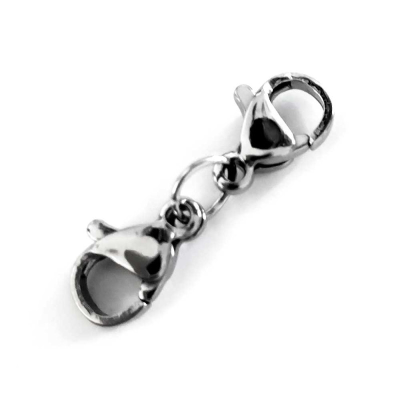 1x silberfarbener doppelter Karabinerhaken Verschluss aus Edelstahl 10mm glatt Schmuckverschluss - Schmuckzubehör - Leisure-Beads DIY