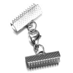 1x 20mm Edelstahl Bandklemme Verschluss mit Karabiner silberfarben - Schmuckzubehör