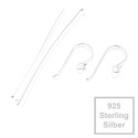 2x 925 Sterling Silber Ohrfedern + 50mm Nietstiften mit Stopper - Schmuckzubehör aus 925 Silber