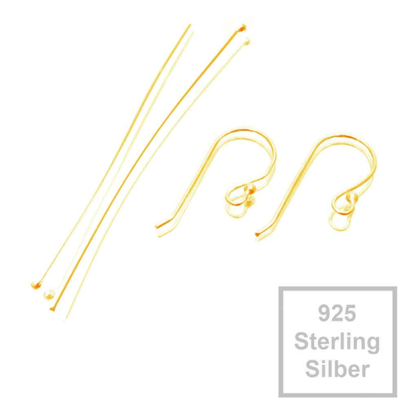 2x 925 Sterling Silber gold Ohrfedern 16x24mm + 50mm Nietstiften mit Stopper - Schmuckzubehör - Leisure-Beads DIY