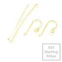 Bastelset 925 Sterling Silber gold Ohrfedern 16x24mm + 40mm Nietstiften mit Stopper - Schmuckzubehör - Leisure-Beads DIY