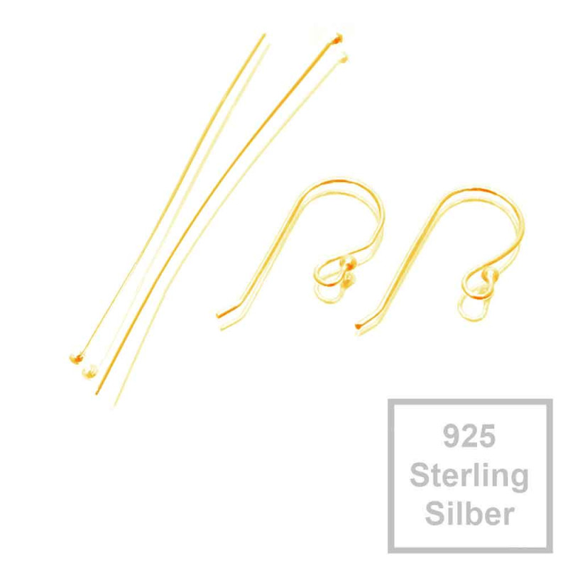 2x 925 Sterling Silber gold Ohrfedern 16x24mm + 40mm Nietstiften mit Stopper - Schmuckzubehör - Leisure-Beads DIY
