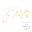2x 925 Sterling Silber gold Ohrfedern 16x24mm + 30mm Nietstiften mit Stopper - Schmuckzubehör