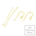 2x 925 Sterling Silber gold Ohrfedern 16x24mm + 30mm Nietstiften mit Stopper - Schmuckzubehör - Leisure-Beads DIY