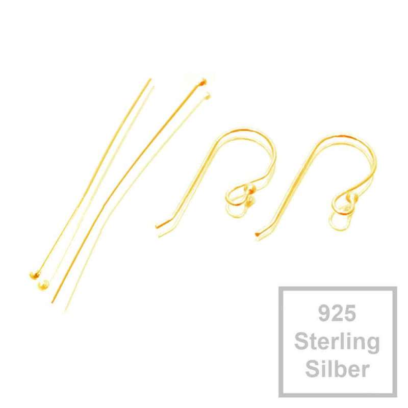 2x 925 Sterling Silber gold Ohrfedern 16x24mm + 30mm Nietstiften mit Stopper - Schmuckzubehör - Leisure-Beads DIY