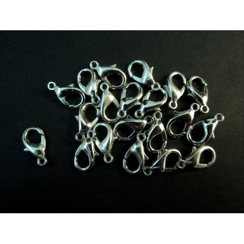 Leisure-Beads - 20x silberfarben Karabinerhaken 12mm glatt silberfarbener Schmuckverschluss - Schmuckzubehör
