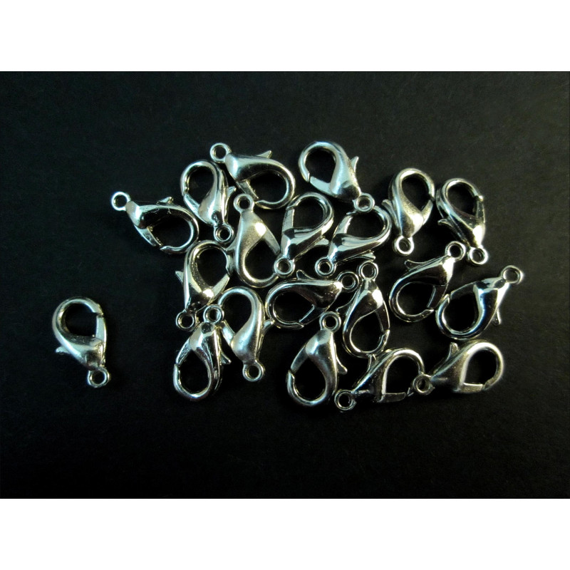 20x silberfarben Karabinerhaken 12mm glatt silberfarbener Schmuckverschluss - Schmuckzubehör - Leisure-Beads DIY