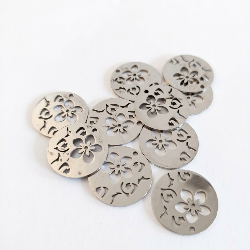 1x silberfarbener Edelstahl Anhänger 20x1,1mm mit Blumen II. WAHL - Schmuckzubehör