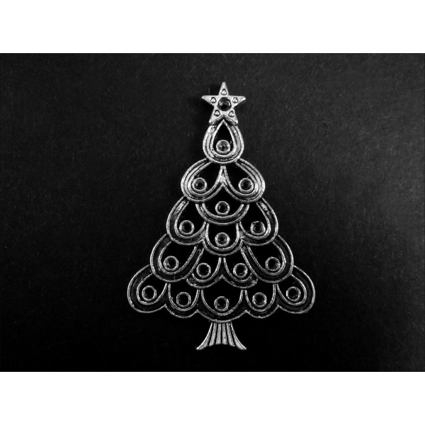 1x silberfarbener Weihnachtsbaum 52x36mm X-Mas Anhänger/Deko - Schmuckzubehör Weihnachten