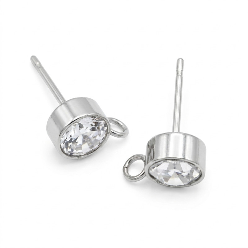2x Edelstahl 304 Strass Ohrstecker mit Öse 15x8x6mm - Schmuckzubehör