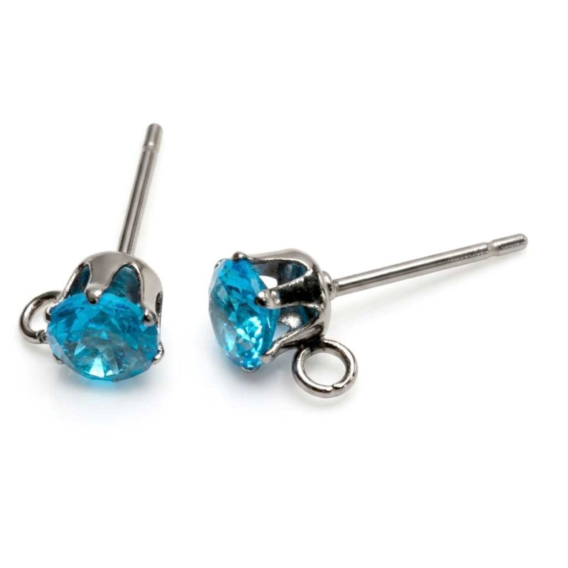 2x türkis Edelstahl Strass Ohrstecker mit Öse 16x7x5mm - Schmuckzubehör