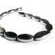 1 Strang schwarze Fensterperlen 18mm oval mit Silberrahmen Kristallglas - Schmuckzubehör