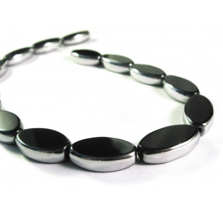 Leisure-Beads - 1 Strang schwarze Perlen 18mm oval mit Silberrahmen Glas - Schmuckzubehör