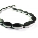1 Strang schwarze Perlen 18mm oval mit Silberrahmen Glas - Schmuckzubehör