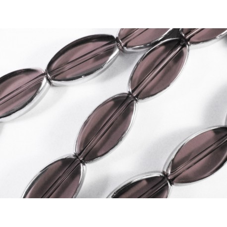 Leisure-Beads - 1 Strang lila / violett Perlen 18mm oval mit Silberrahmen Glas - Schmuckzubehör