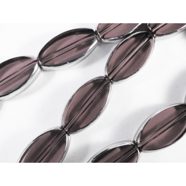 1 Strang lila / violett Perlen 18mm oval mit Silberrahmen Glas - Schmuckzubehör