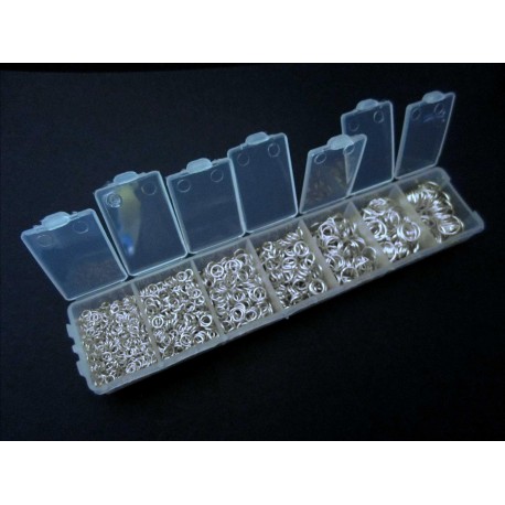 Leisure-Beads - Box mit 1500x hellsilberfarbene Biegering 3-8mm runde Binderinge - Schmuckzubehör Set