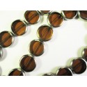 1 Strang braune Perlen 14mm II. Wahl rund mit Silberrahmen Glas - Schmuckzubehör