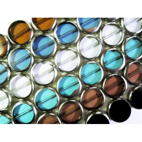 Leisure-Beads - 6 Stränge bunte Perlen 14mm rund mit Silberrahmen Glas - Schmuckzubehör