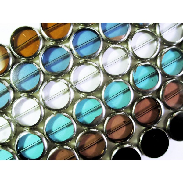 6 Stränge bunte Perlen 14mm rund mit Silberrahmen Glas - Schmuckzubehör - Leisure-Beads DIY