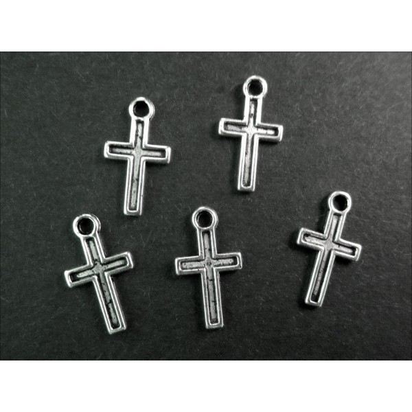 5x silberfarben Kreuz Anhänger 15x8mm Kruzifix Schmuckanhänger - Schmuckzubehör