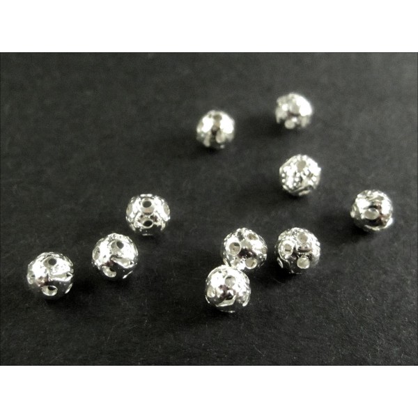 10x filigrane Metallperlen 4mm hellsilberfarben Kugel Spacer - Schmuckzubehör - Leisure-Beads DIY