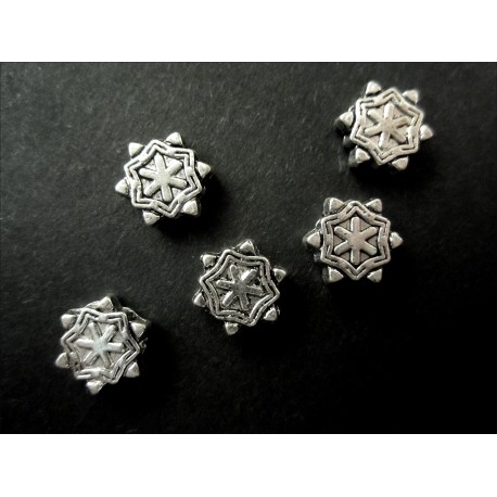 Leisure-Beads - 5x Metallperlen Schneeflocke 8x3mm silberfarben Metallspacer - Schmuckzubehör Metallperle