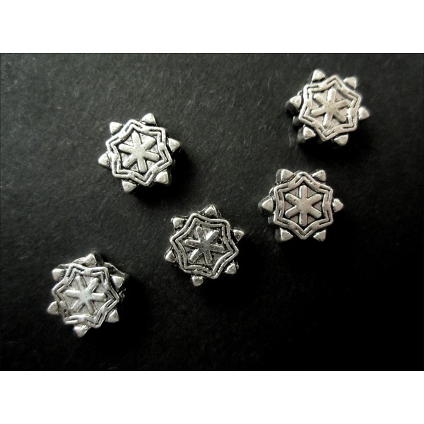 5x Metallperlen Schneeflocke 8x3mm silberfarben Metallspacer - Schmuckzubehör Metallperle - Leisure-Beads DIY