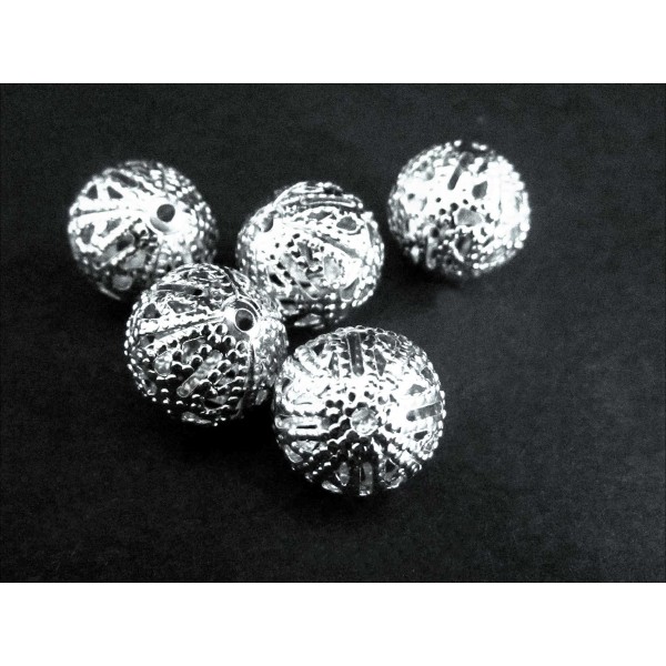 5x filigrane Metallperlen 10mm Kugel Spacer - Schmuckzubehör - Leisure-Beads DIY