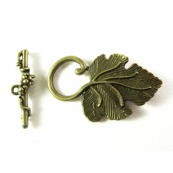 1x bronzefarben Weinblatt Knebelverschluss bronzefarben Toggle - Schmuckzubehör
