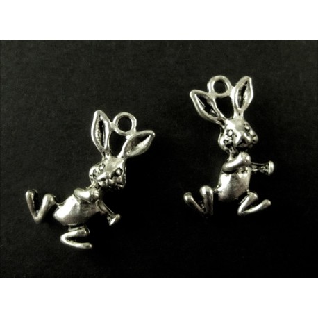 Leisure-Beads - 2x silberfarbene Osterhase Anhänger 19x11x5mm Schmuckanhänger - Schmuckzubehör