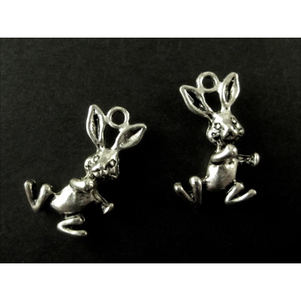2x silberfarbene Osterhase Anhänger 19x11x5mm Schmuckanhänger - Schmuckzubehör - Leisure-Beads DIY